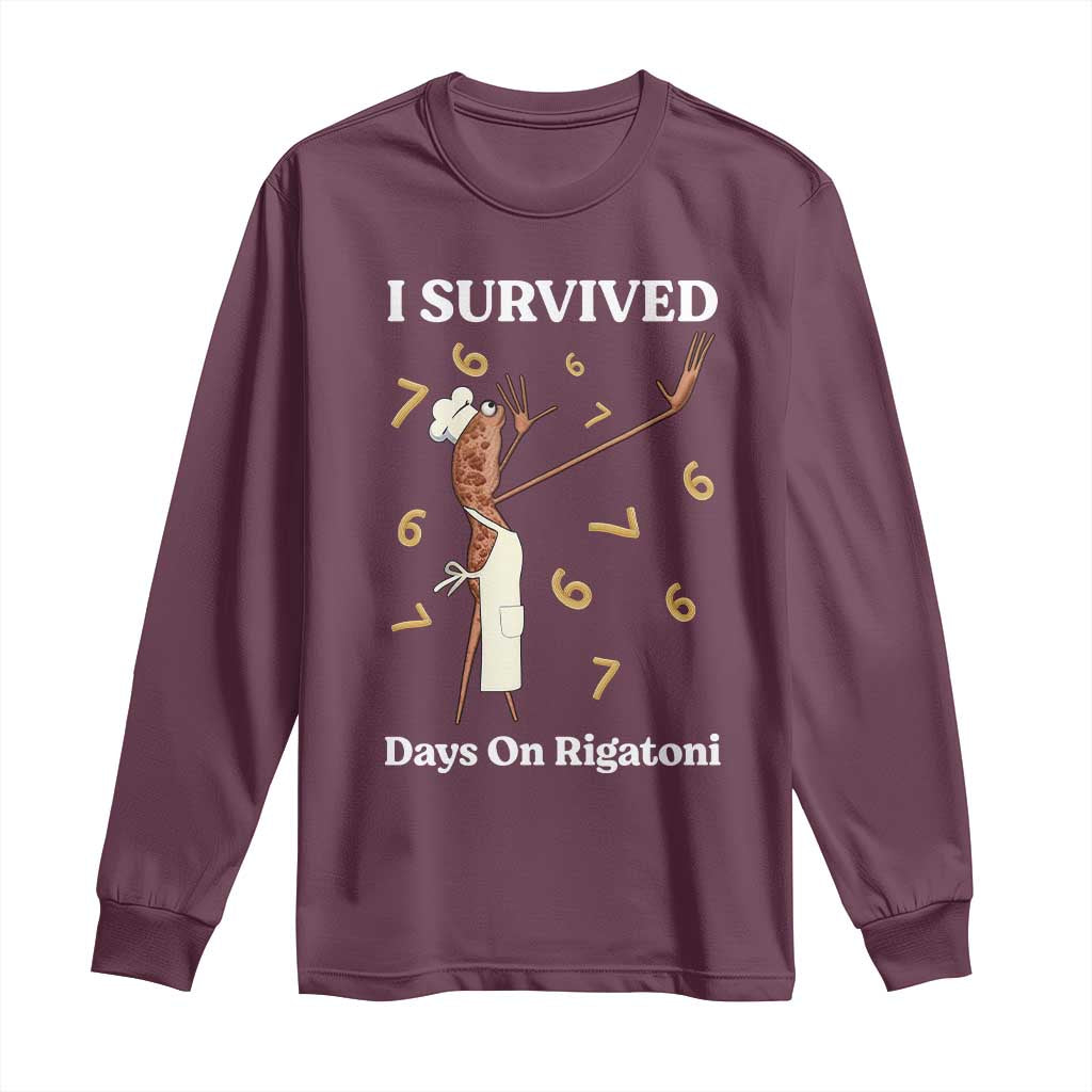 Marcus The Worm Meme Long Sleeve Shirt I Survived 67 Days On Rigatoni TS14 Maroon Print Your Wear
