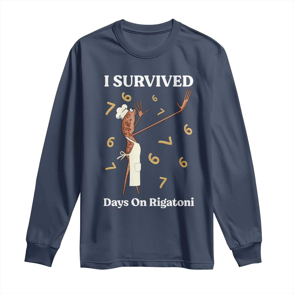 Marcus The Worm Meme Long Sleeve Shirt I Survived 67 Days On Rigatoni TS14 Navy Print Your Wear