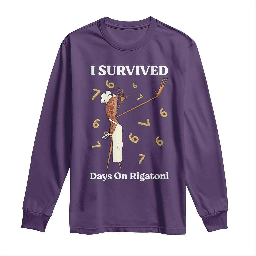 Marcus The Worm Meme Long Sleeve Shirt I Survived 67 Days On Rigatoni TS14 Purple Print Your Wear