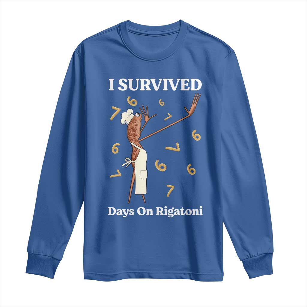 Marcus The Worm Meme Long Sleeve Shirt I Survived 67 Days On Rigatoni TS14 Royal Blue Print Your Wear