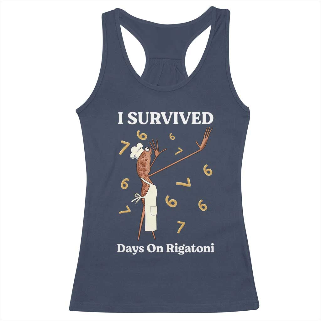 Marcus The Worm Meme Racerback Tank Top I Survived 67 Days On Rigatoni TS14 Navy Print Your Wear
