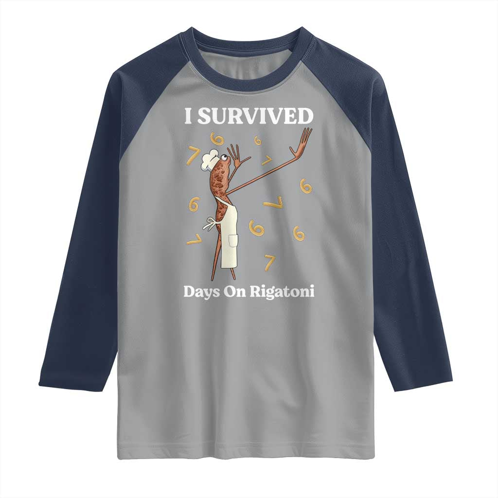 Marcus The Worm Meme Raglan Shirt I Survived 67 Days On Rigatoni TS14 Sport Gray Navy Print Your Wear