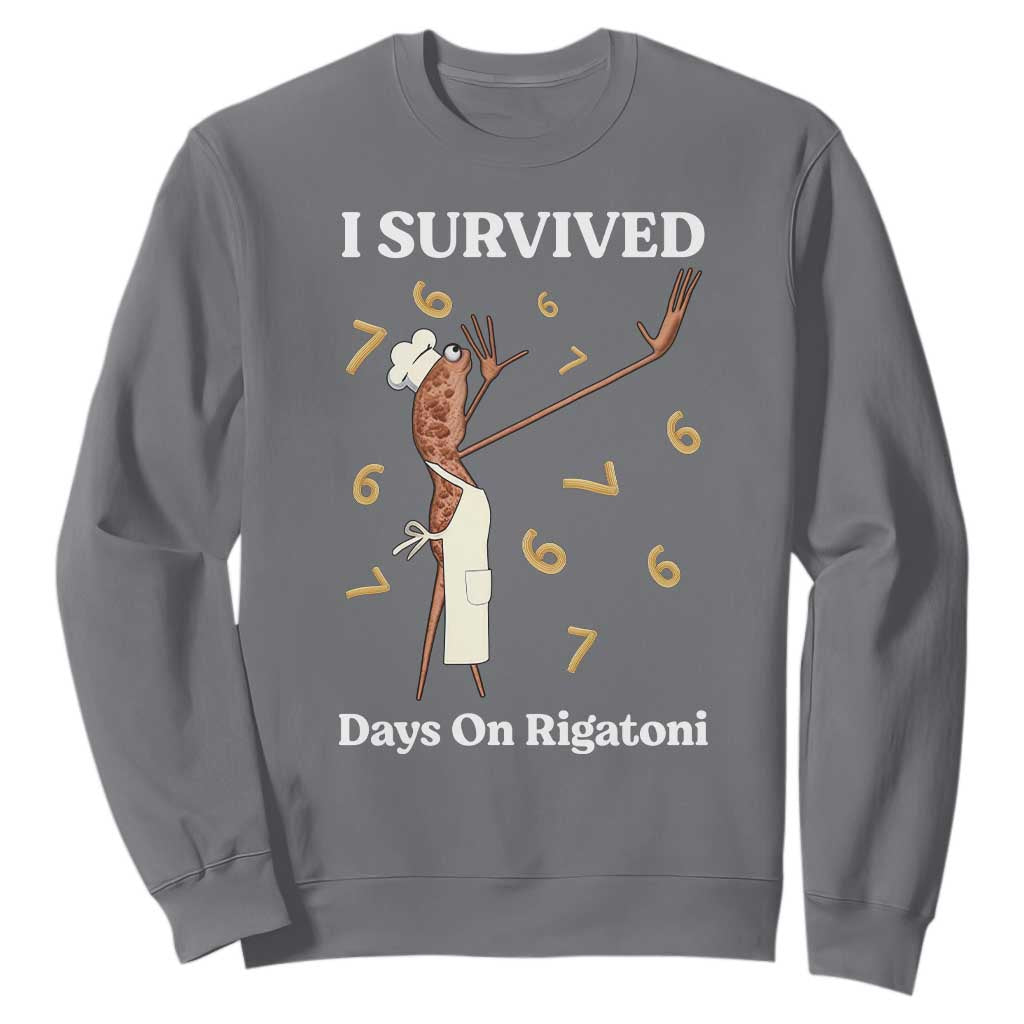 Marcus The Worm Meme Sweatshirt I Survived 67 Days On Rigatoni TS14 Charcoal Print Your Wear