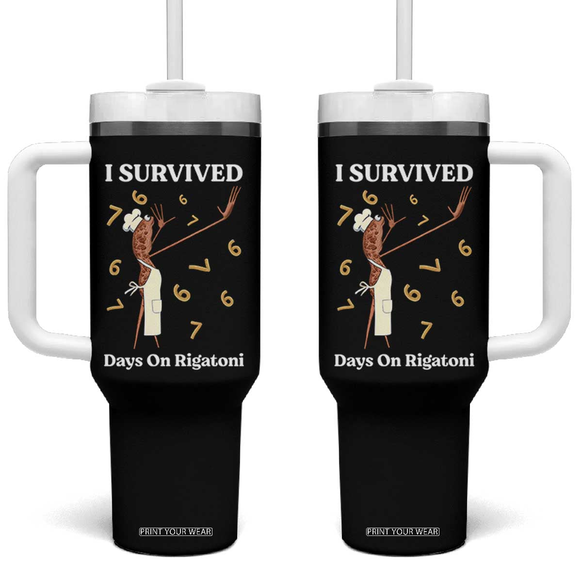 Marcus The Worm Meme Tumbler With Handle I Survived 67 Days On Rigatoni TS14 One Size: 40 oz Black Print Your Wear