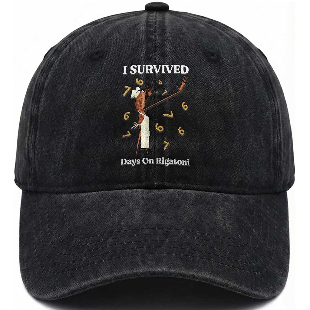 Marcus The Worm Meme Washed Cotton Baseball Cap I Survived 67 Days On Rigatoni TS14 Washed Cap Universal Fit Black Print Your Wear