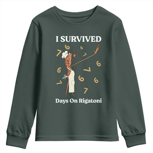 Marcus The Worm Meme Youth Sweatshirt I Survived 67 Days On Rigatoni TS14 Dark Forest Green Print Your Wear