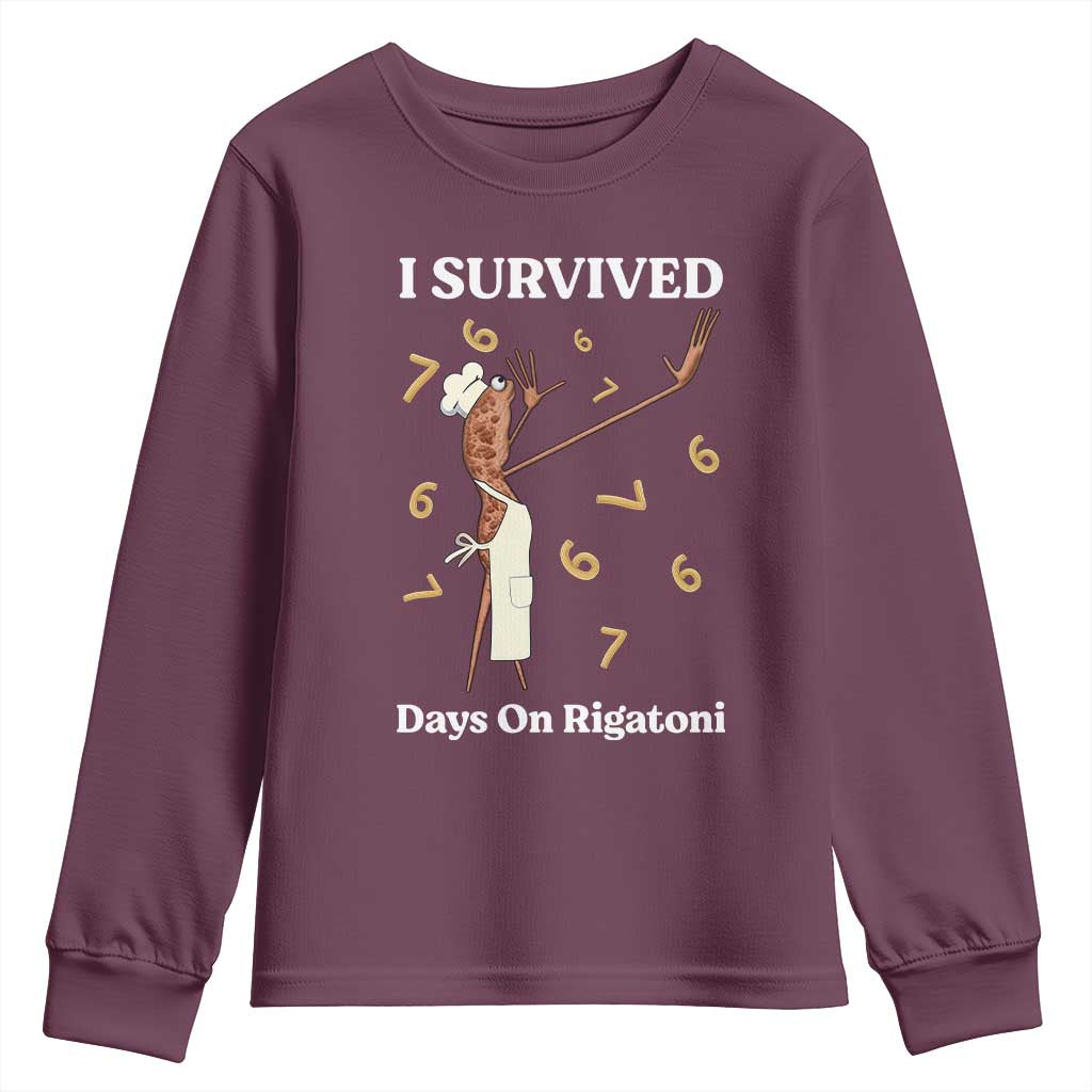 Marcus The Worm Meme Youth Sweatshirt I Survived 67 Days On Rigatoni TS14 Maroon Print Your Wear