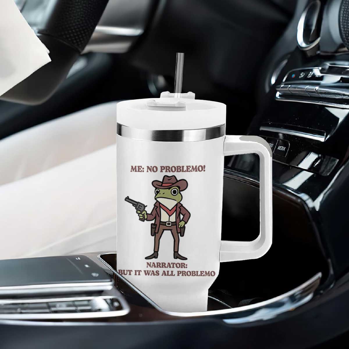 Cowboy Frog Meme Tumbler With Handle Funny Me No Problemo Narrator TS14 Print Your Wear
