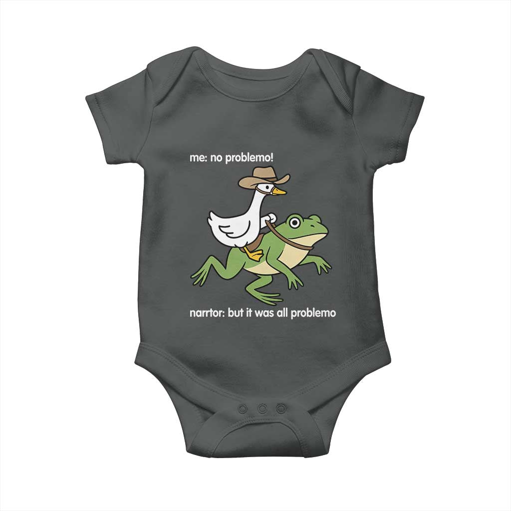 Cowboy Goose Meme Baby Onesie Funny Frog Me No Problemo Narrator TS14 Dark Heather Print Your Wear