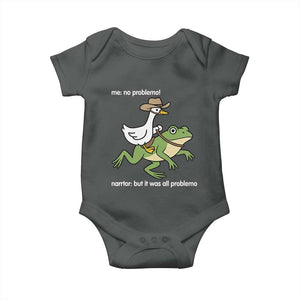 Cowboy Goose Meme Baby Onesie Funny Frog Me No Problemo Narrator TS14 Dark Heather Print Your Wear
