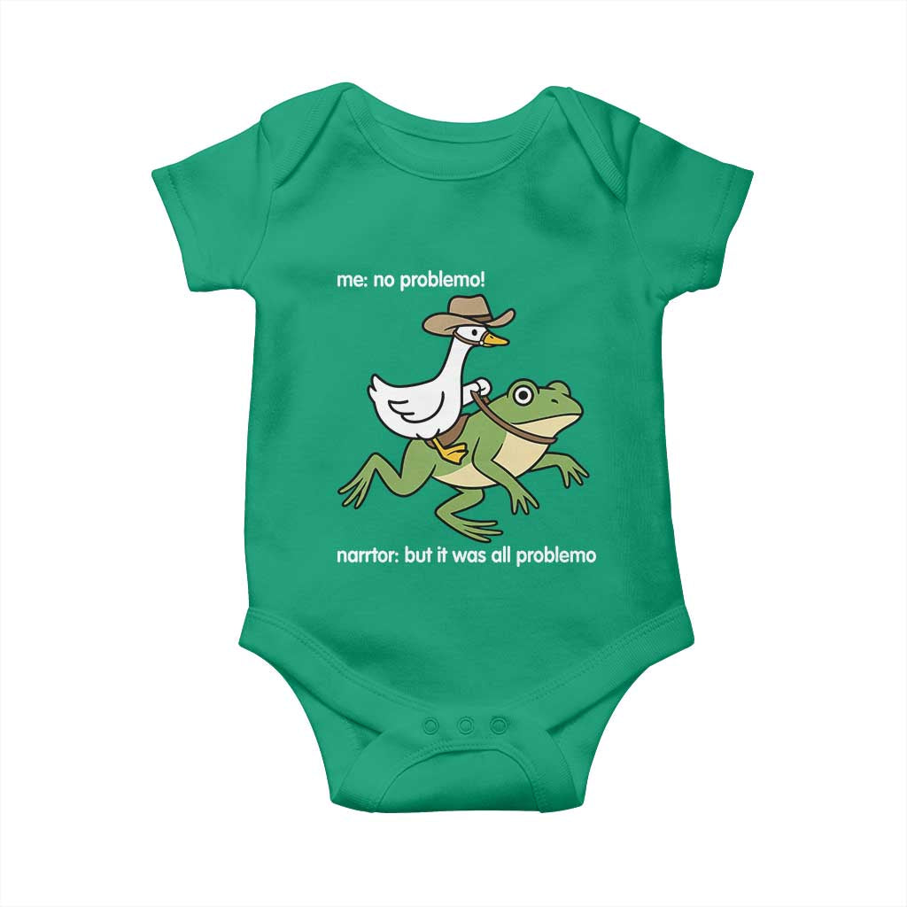 Cowboy Goose Meme Baby Onesie Funny Frog Me No Problemo Narrator TS14 Irish Green Print Your Wear