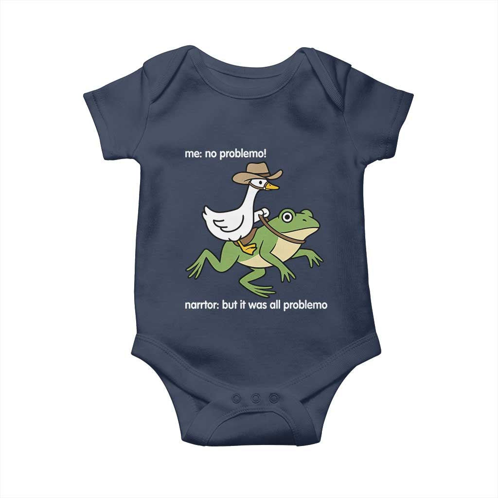 Cowboy Goose Meme Baby Onesie Funny Frog Me No Problemo Narrator TS14 Navy Print Your Wear