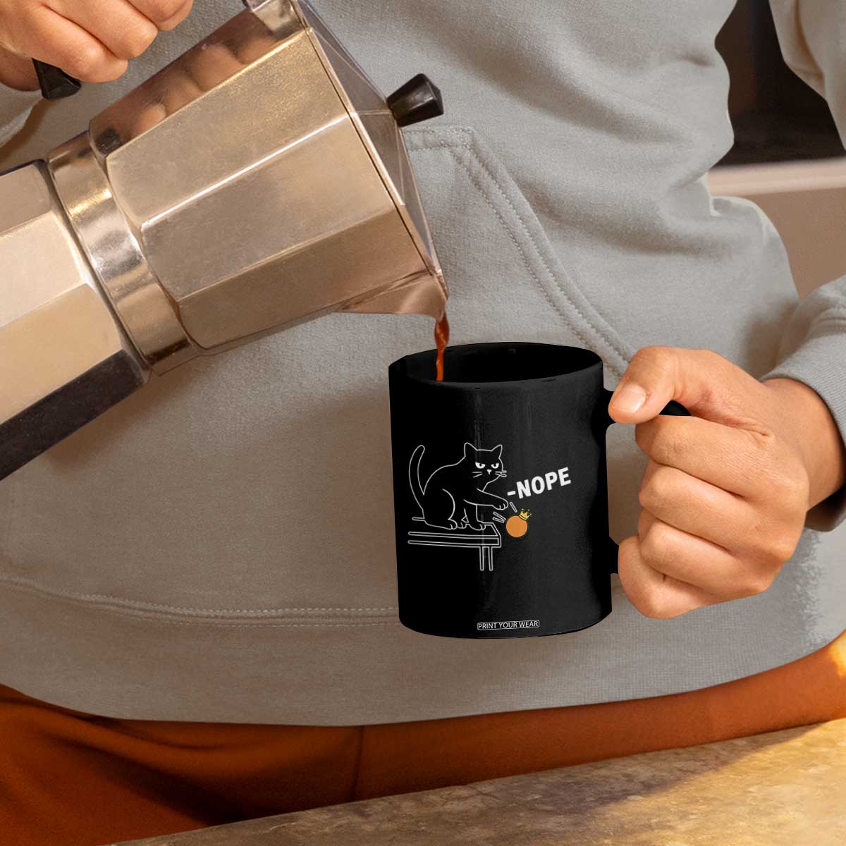 No Kings Protest Coffee Mug Funny Cat Kicking Crown TS14 Print Your Wear