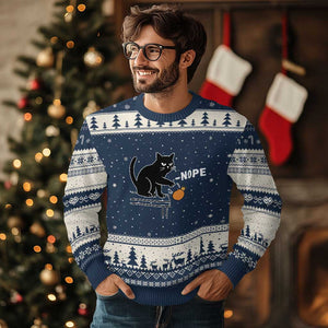 No Kings Protest Ugly Christmas Sweater Funny Cat Kicking Crown TS14 Navy Beige Print Your Wear