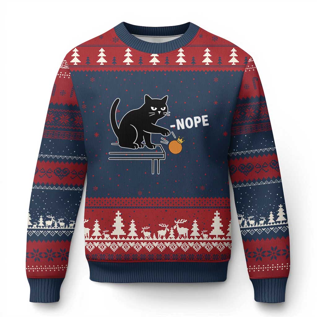 No Kings Protest Ugly Christmas Sweater Funny Cat Kicking Crown TS14 Navy Red Print Your Wear
