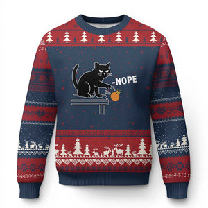 No Kings Protest Ugly Christmas Sweater Funny Cat Kicking Crown TS14 Navy Red Print Your Wear