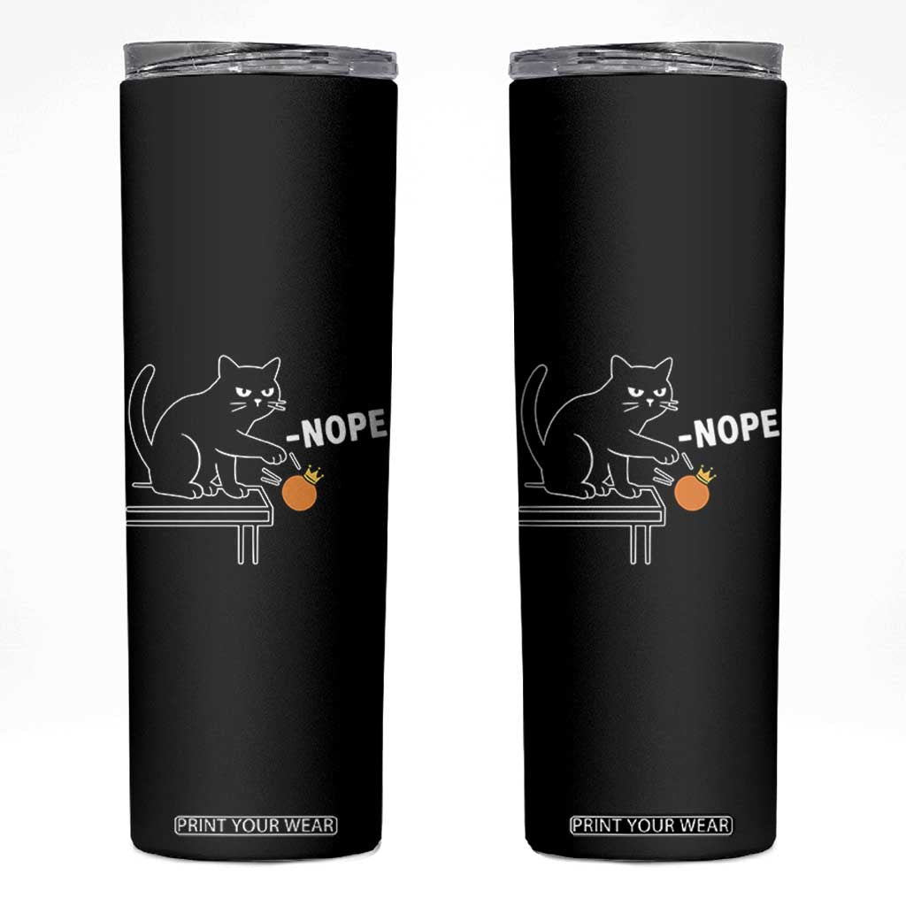 No Kings Protest Skinny Tumbler Funny Cat Kicking Crown TS14 Black Print Your Wear
