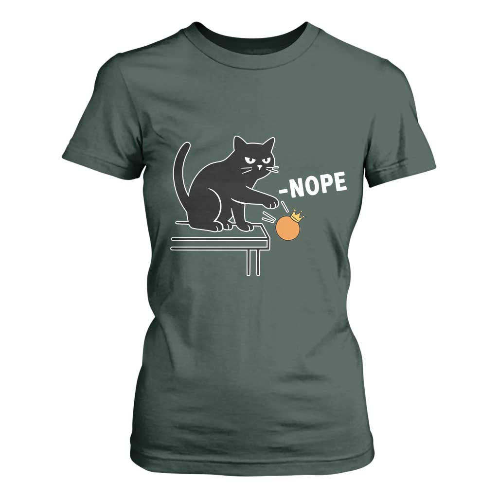 No Kings Protest T Shirt For Women Funny Cat Kicking Crown TS14 Dark Forest Green Print Your Wear