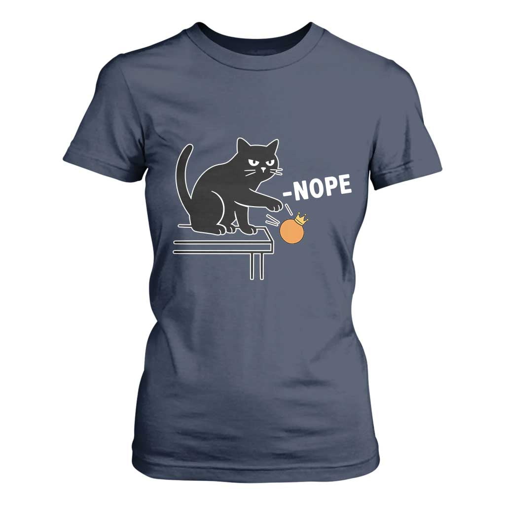 No Kings Protest T Shirt For Women Funny Cat Kicking Crown TS14 Navy Print Your Wear