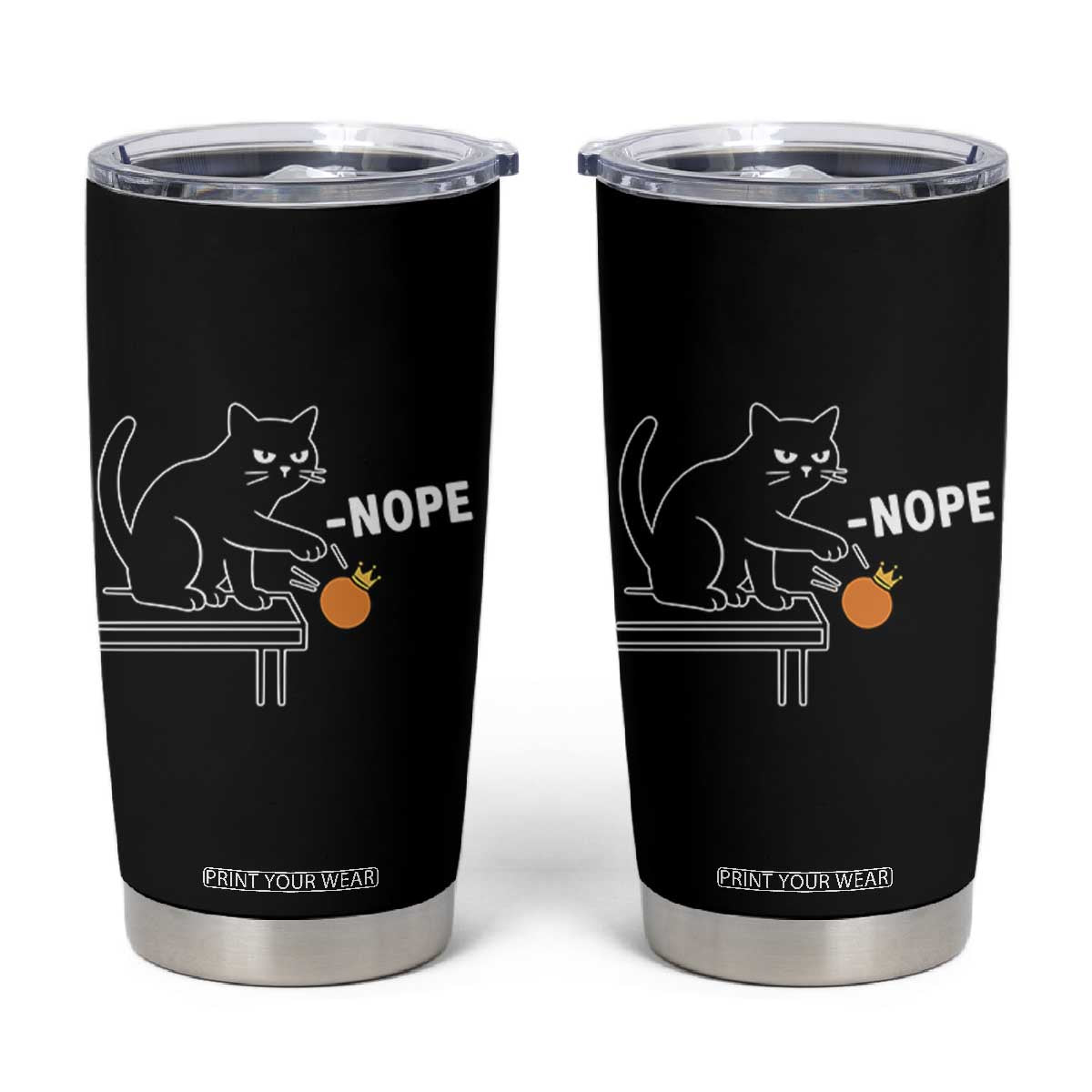 No Kings Protest Tumbler Cup Funny Cat Kicking Crown TS14 Black Print Your Wear