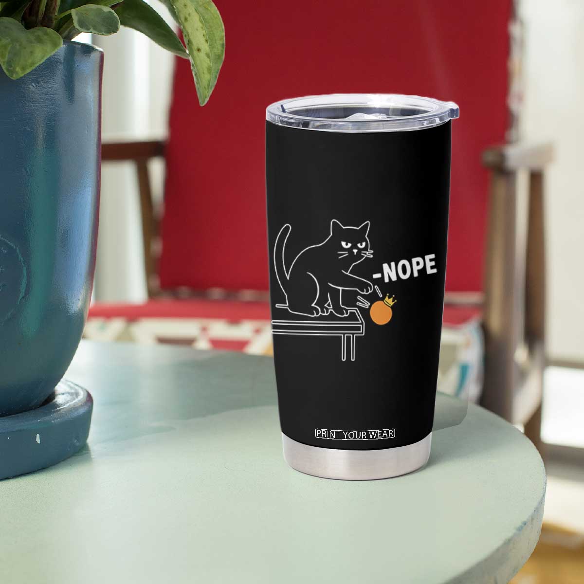No Kings Protest Tumbler Cup Funny Cat Kicking Crown TS14 Print Your Wear