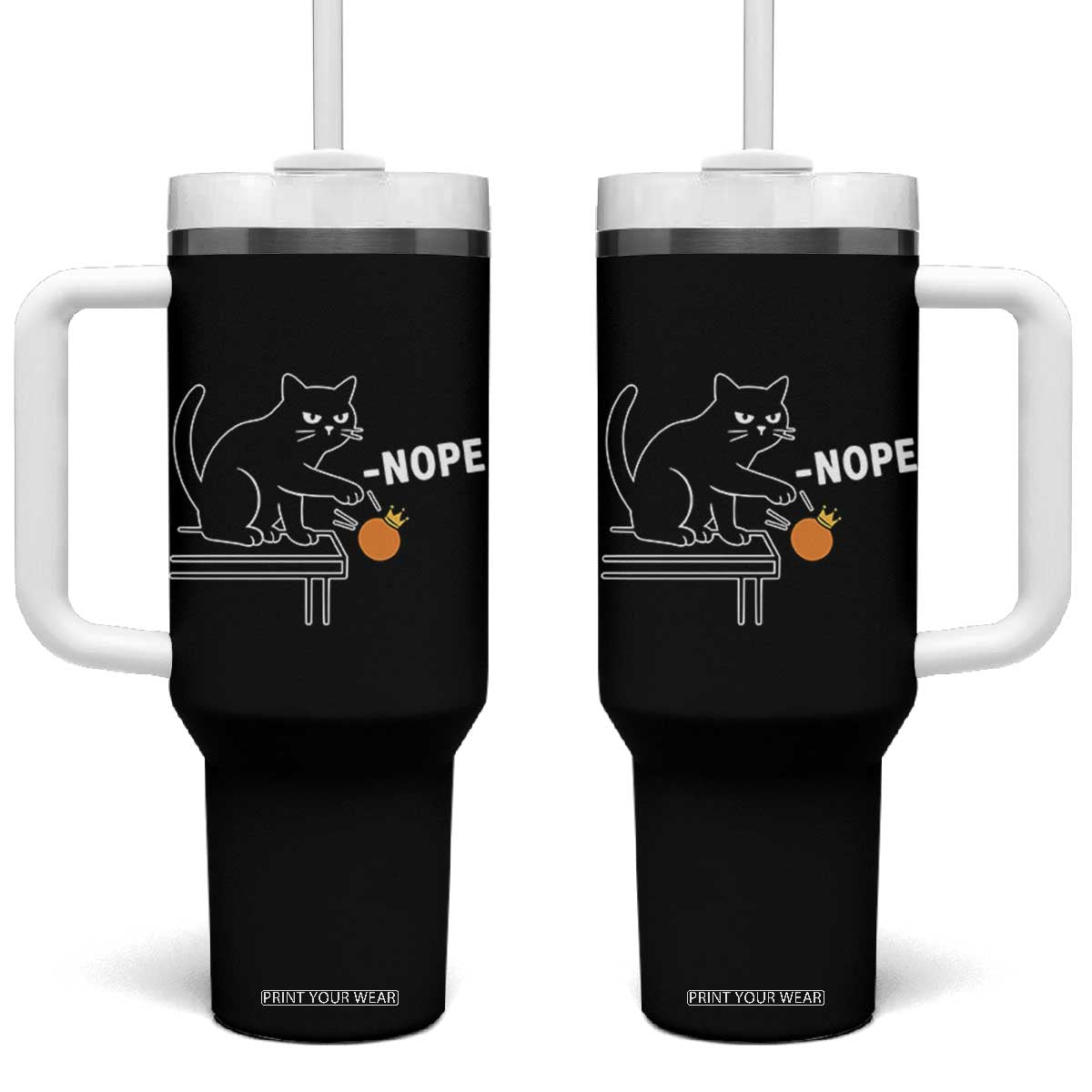No Kings Protest Tumbler With Handle Funny Cat Kicking Crown TS14 One Size: 40 oz Black Print Your Wear