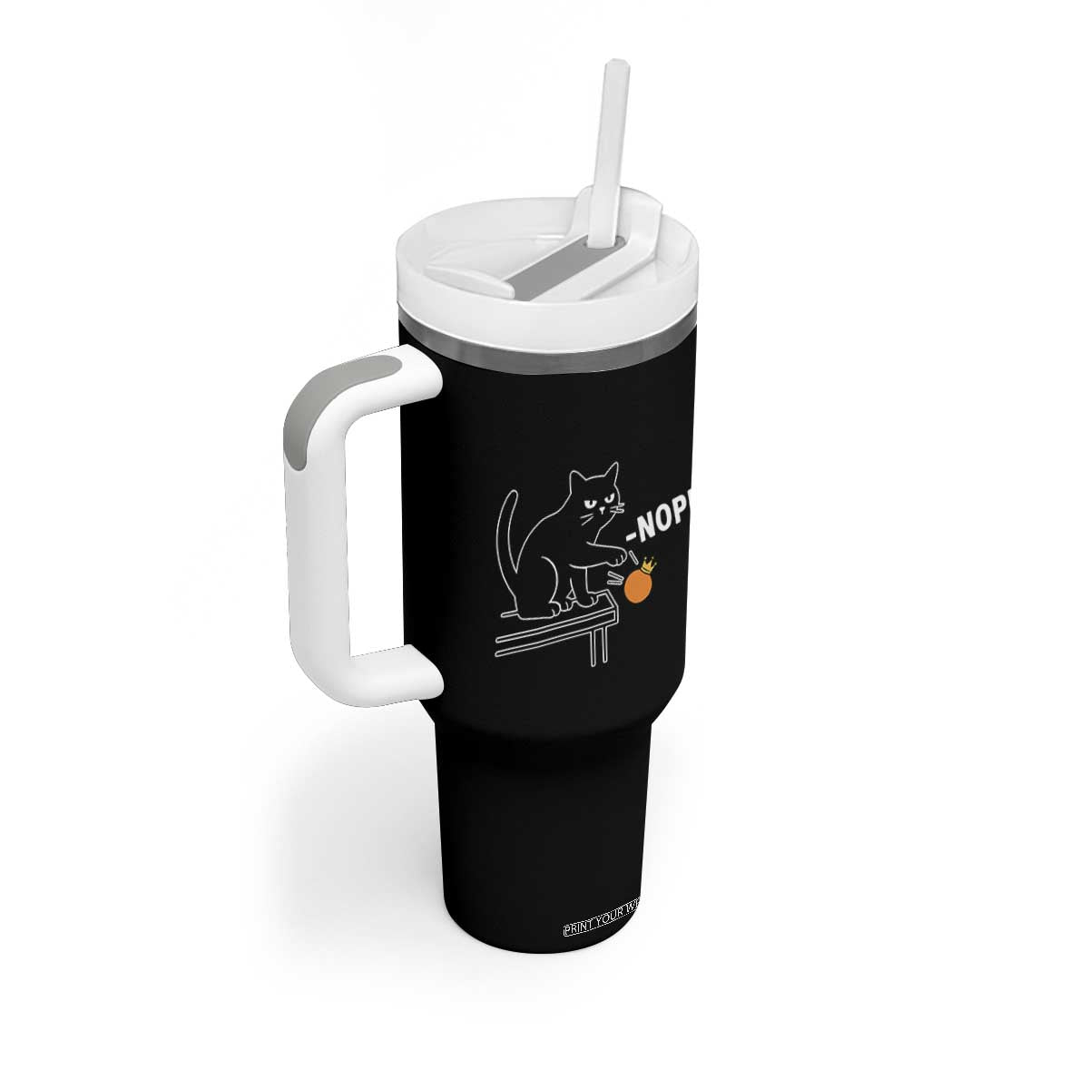 No Kings Protest Tumbler With Handle Funny Cat Kicking Crown TS14 Print Your Wear