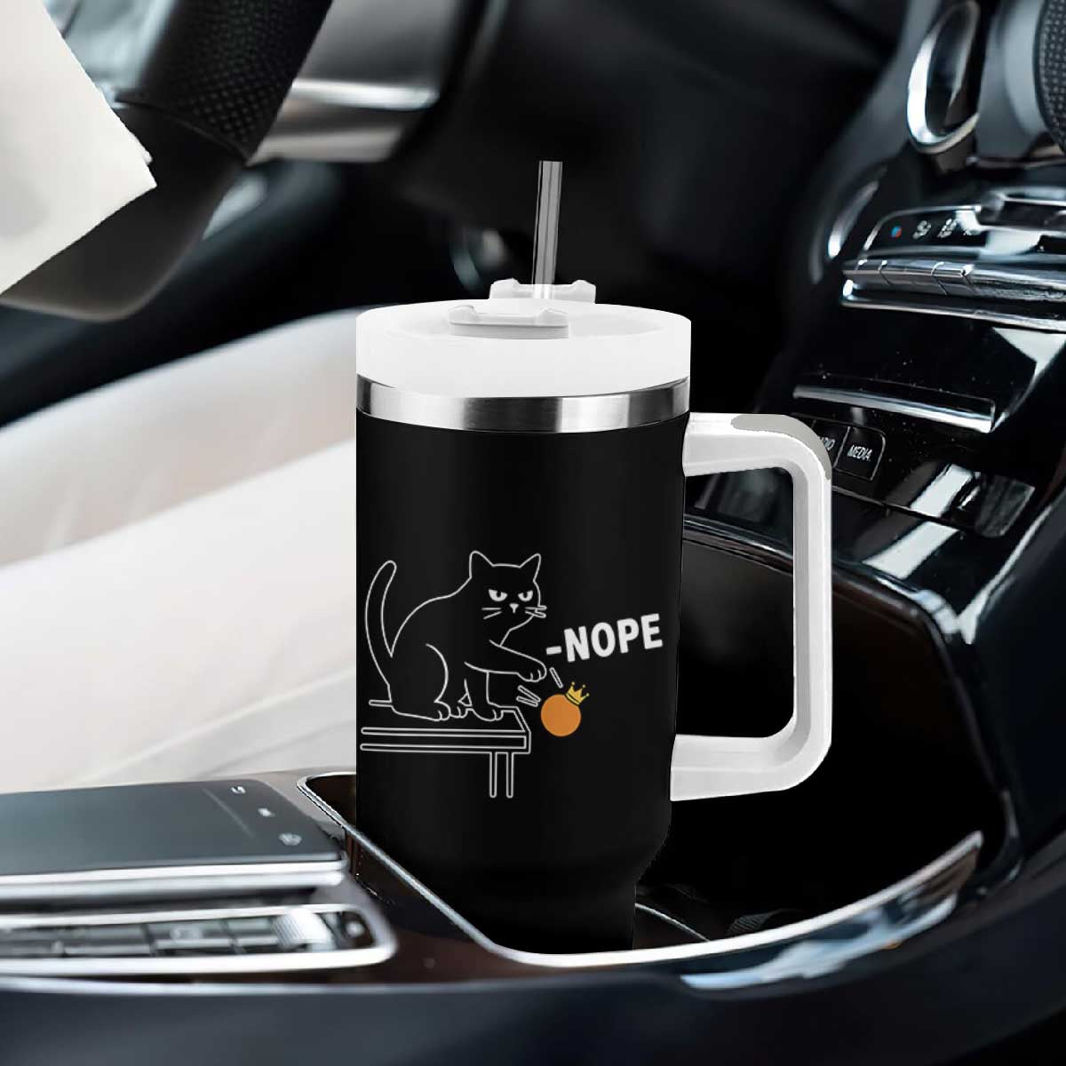 No Kings Protest Tumbler With Handle Funny Cat Kicking Crown TS14 Print Your Wear