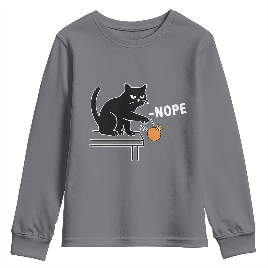 No Kings Protest Youth Sweatshirt Funny Cat Kicking Crown TS14 Charcoal Print Your Wear