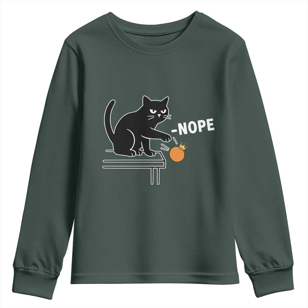 No Kings Protest Youth Sweatshirt Funny Cat Kicking Crown TS14 Dark Forest Green Print Your Wear