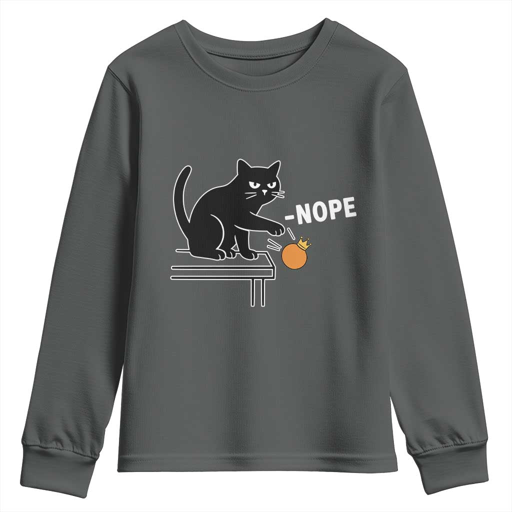 No Kings Protest Youth Sweatshirt Funny Cat Kicking Crown TS14 Dark Heather Print Your Wear
