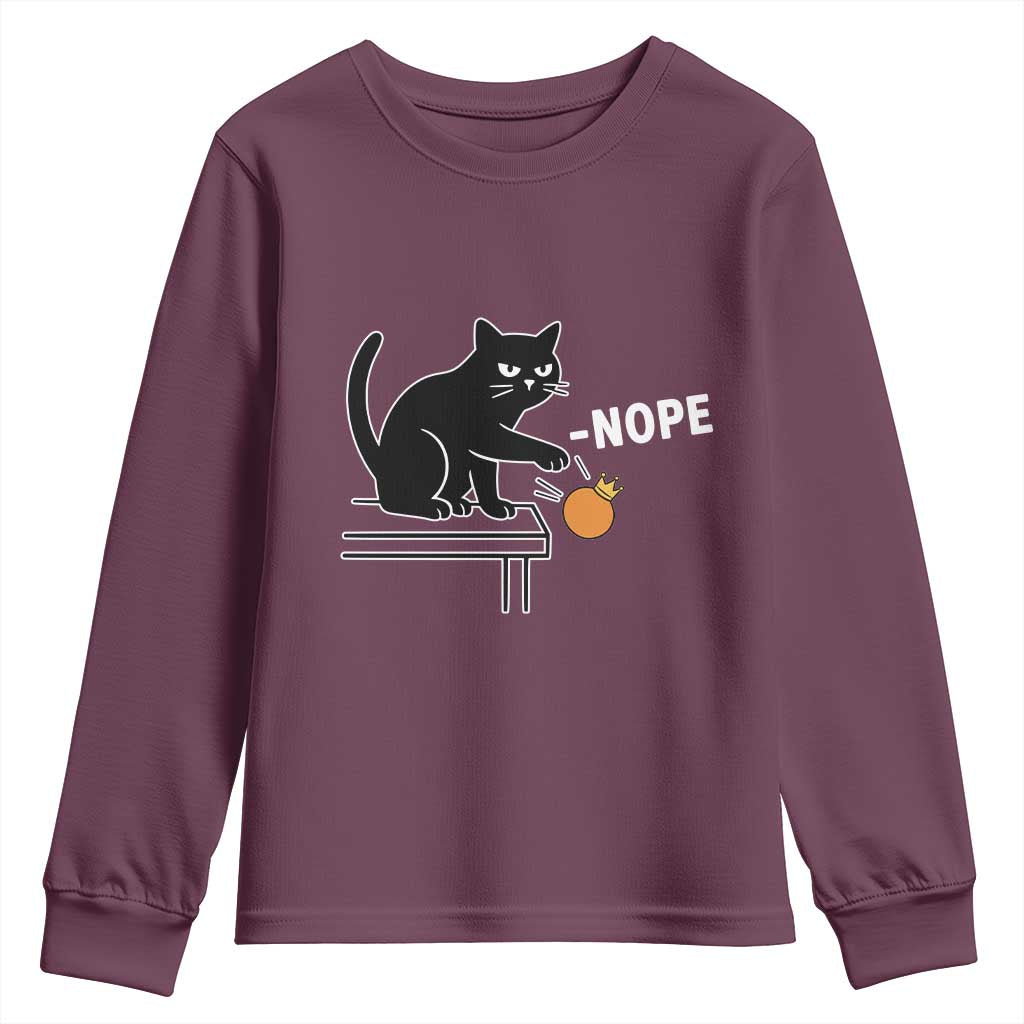No Kings Protest Youth Sweatshirt Funny Cat Kicking Crown TS14 Maroon Print Your Wear