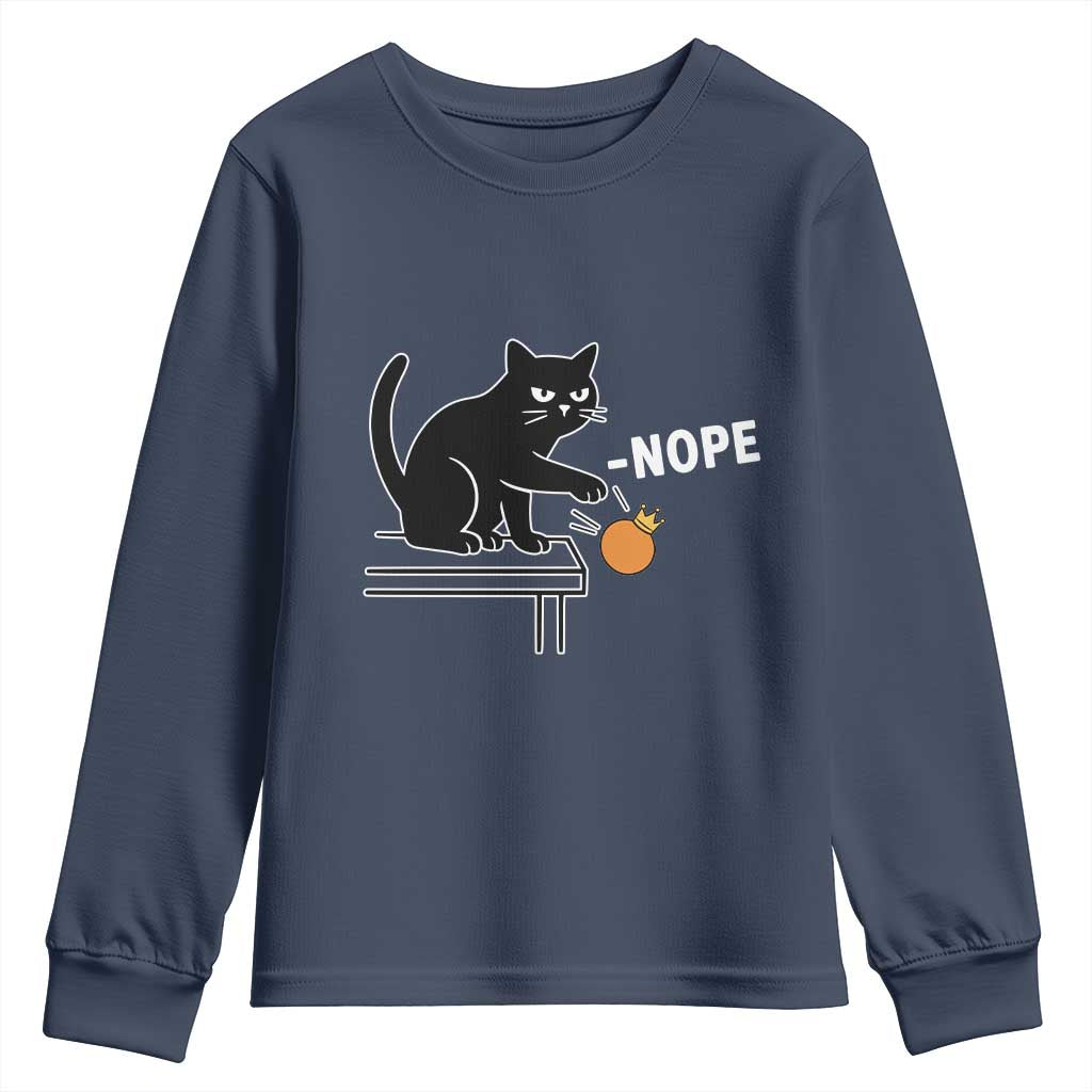 No Kings Protest Youth Sweatshirt Funny Cat Kicking Crown TS14 Navy Print Your Wear
