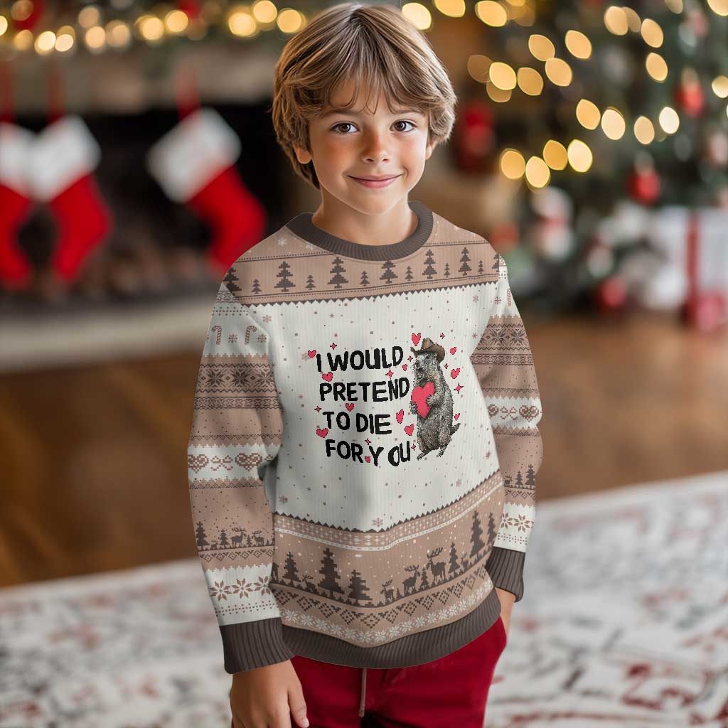 Funny Groundhog Valentines Ugly Christmas Sweater I Would Pretend To Die For You TS14 Mocha Mousse Print Your Wear