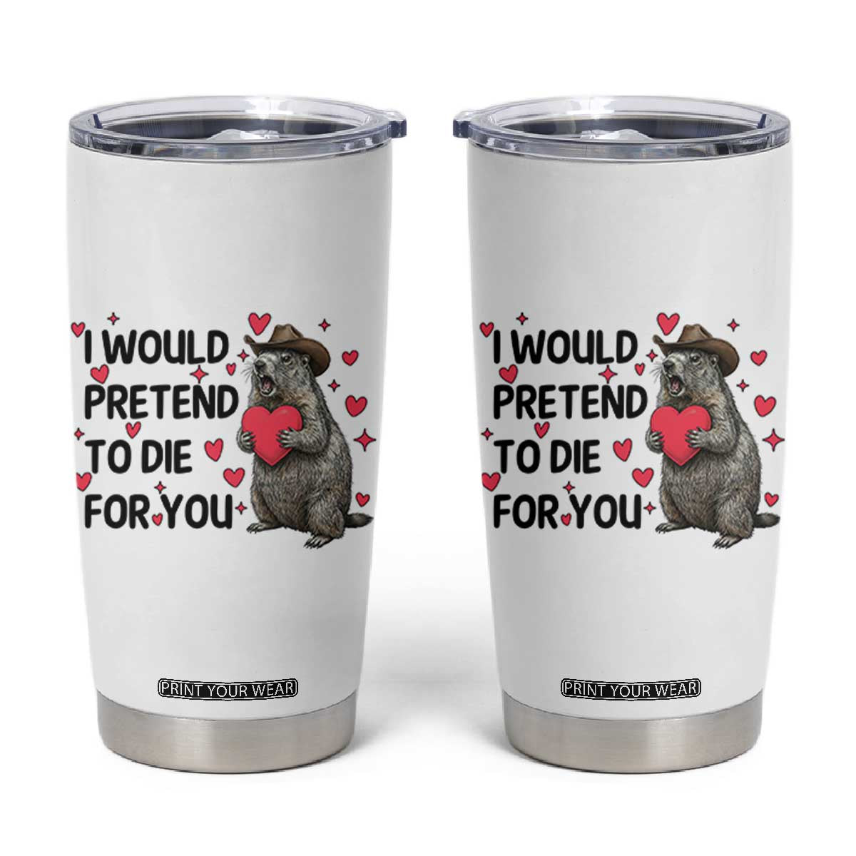 Funny Groundhog Valentines Tumbler Cup I Would Pretend To Die For You TS14 White Print Your Wear