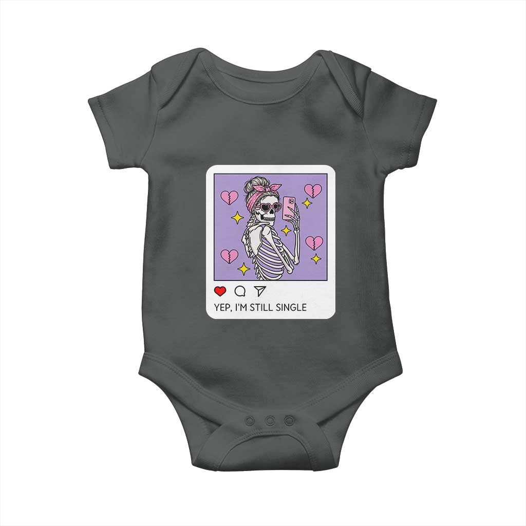 Anti Valentine Baby Onesie Funny Skeleton Selfie Meme TS14 Dark Heather Print Your Wear