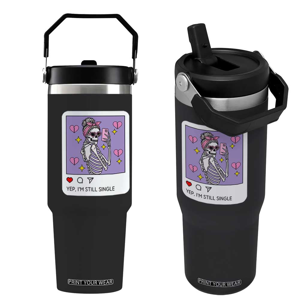 Anti Valentine Flip Straw Tumbler Funny Skeleton Selfie Meme TS14 One Size: 30 oz Black Print Your Wear