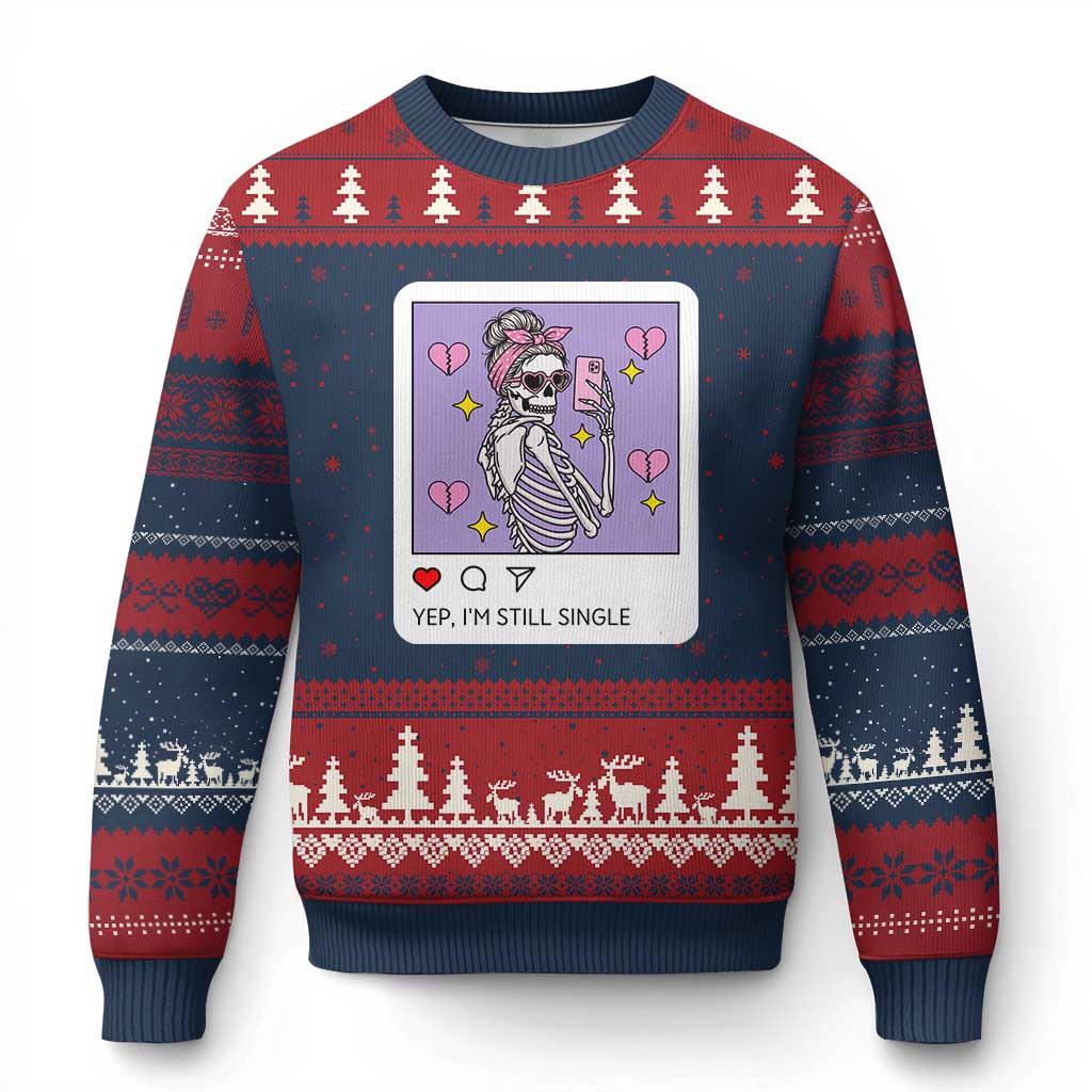 Anti Valentine Ugly Christmas Sweater Funny Skeleton Selfie Meme - Print Your Wear