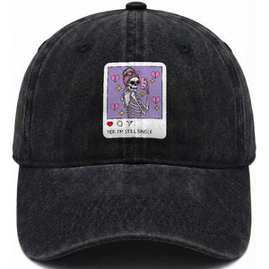 Anti Valentine Washed Cotton Baseball Cap Funny Skeleton Selfie Meme TS14 Washed Cap Universal Fit Black Print Your Wear