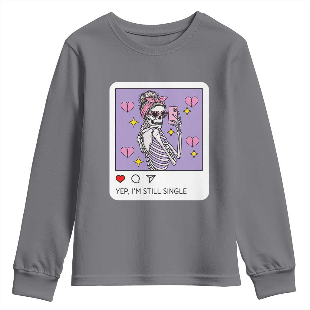 Anti Valentine Youth Sweatshirt Funny Skeleton Selfie Meme TS14 Charcoal Print Your Wear