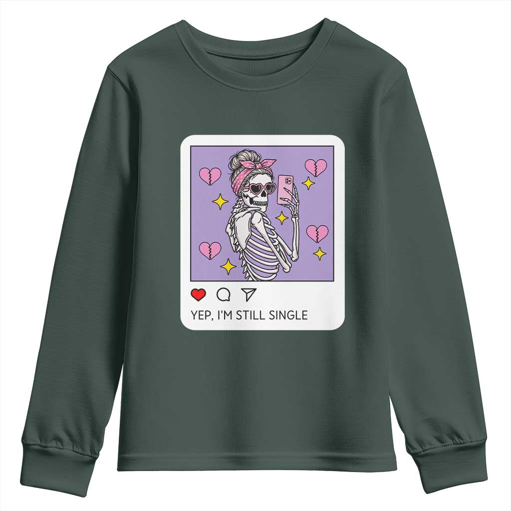 Anti Valentine Youth Sweatshirt Funny Skeleton Selfie Meme TS14 Dark Forest Green Print Your Wear