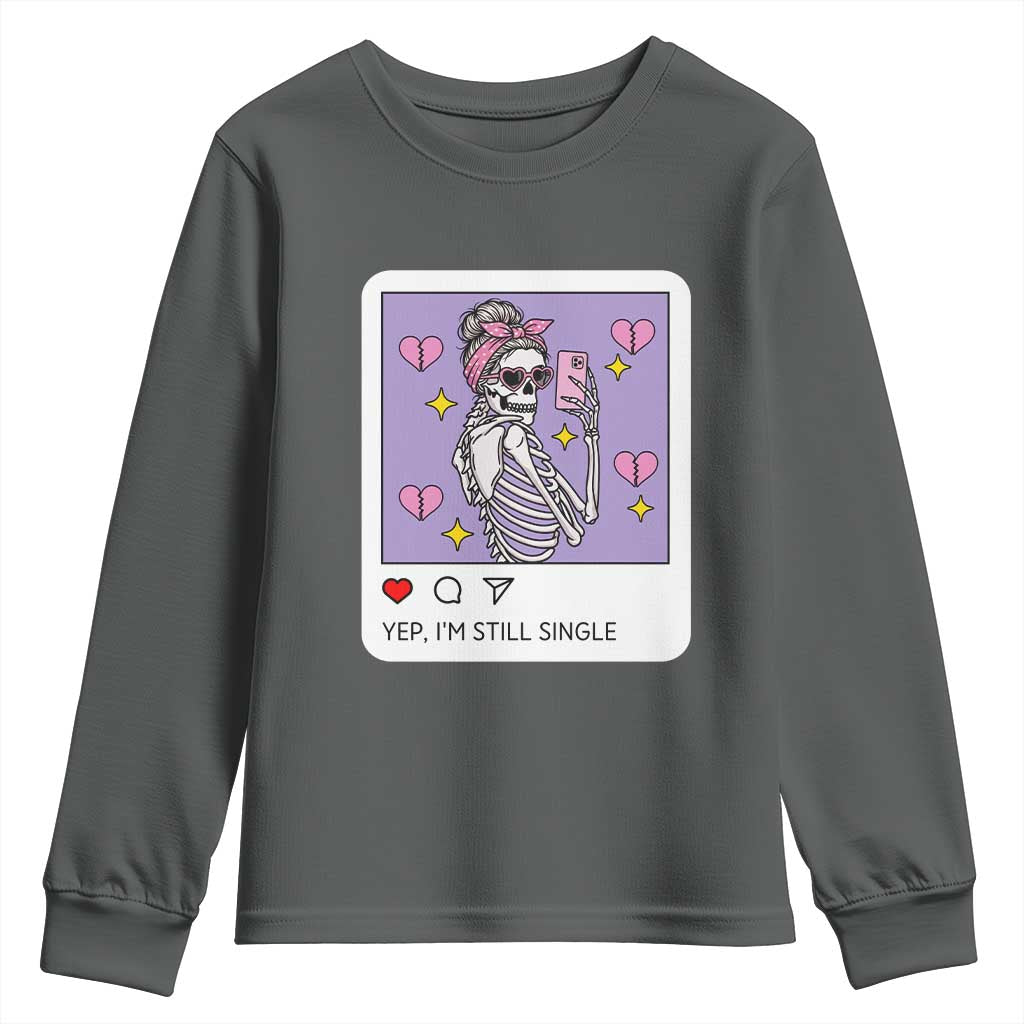 Anti Valentine Youth Sweatshirt Funny Skeleton Selfie Meme TS14 Dark Heather Print Your Wear