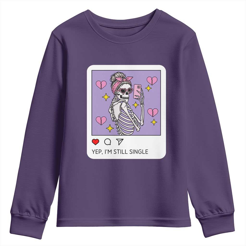 Anti Valentine Youth Sweatshirt Funny Skeleton Selfie Meme TS14 Purple Print Your Wear