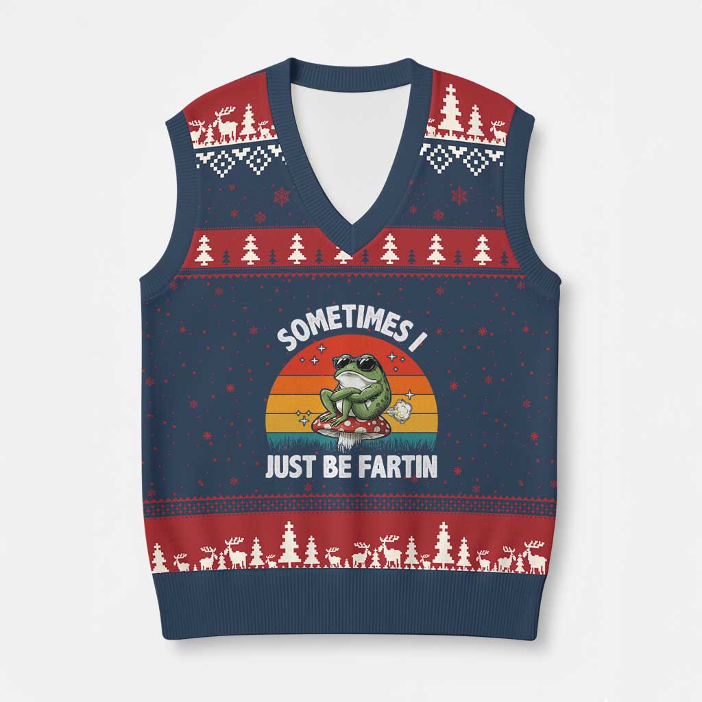 Funny Frog Meme V-Neck Knit Sweater Vest Sometimes I Just Be Fartin TS14 Navy Red Print Your Wear