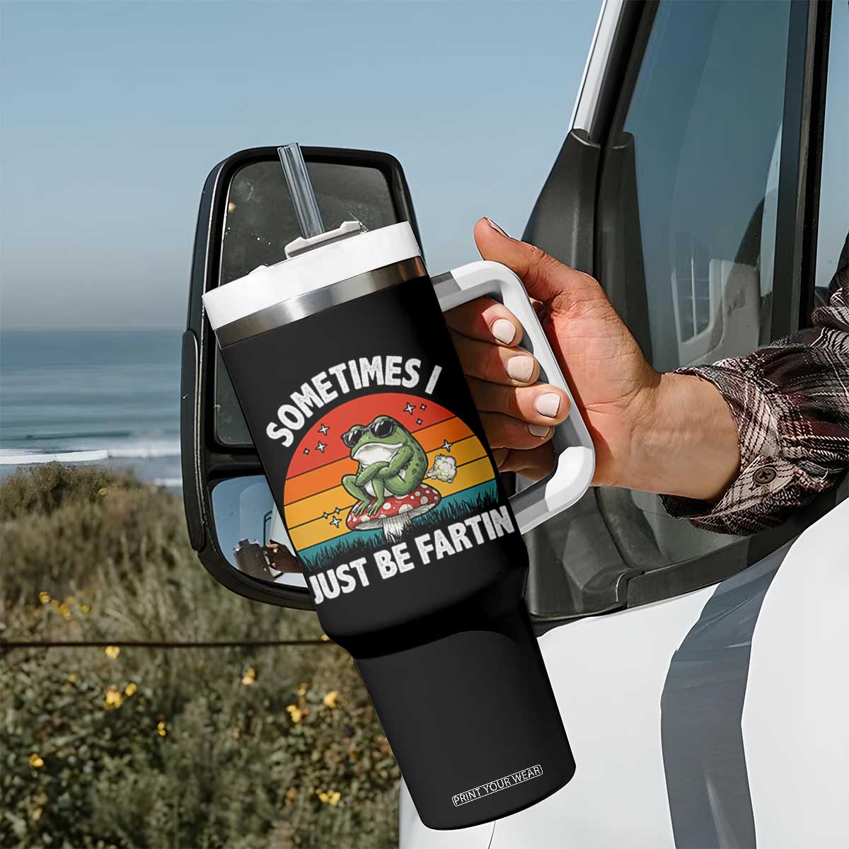 Funny Frog Meme Tumbler With Handle Sometimes I Just Be Fartin TS14 Print Your Wear