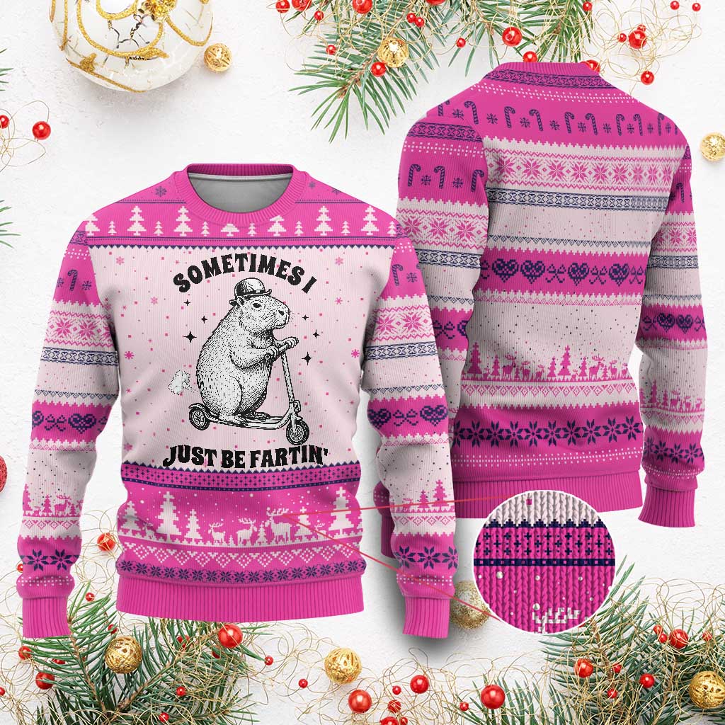Funny Groundhog Scooter Ugly Christmas Sweater Sometimes I Just Be Fartin TS14 Hot Pink Print Your Wear