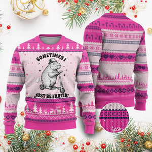 Funny Groundhog Scooter Ugly Christmas Sweater Sometimes I Just Be Fartin TS14 Hot Pink Print Your Wear
