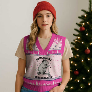 Funny Groundhog Scooter V-Neck Knit Sweater Vest Sometimes I Just Be Fartin TS14 Hot Pink Print Your Wear