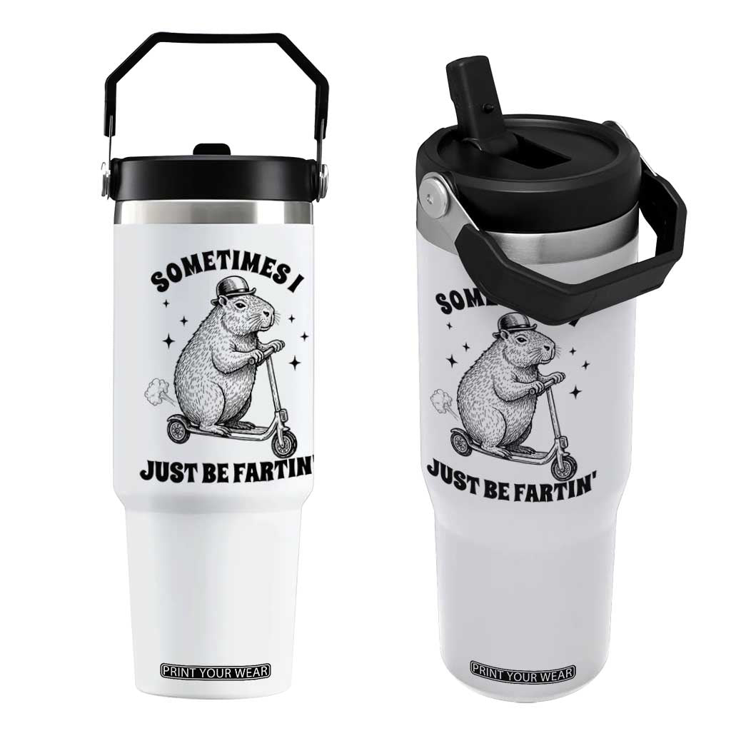 Funny Groundhog Scooter Flip Straw Tumbler Sometimes I Just Be Fartin TS14 One Size: 30 oz White Print Your Wear
