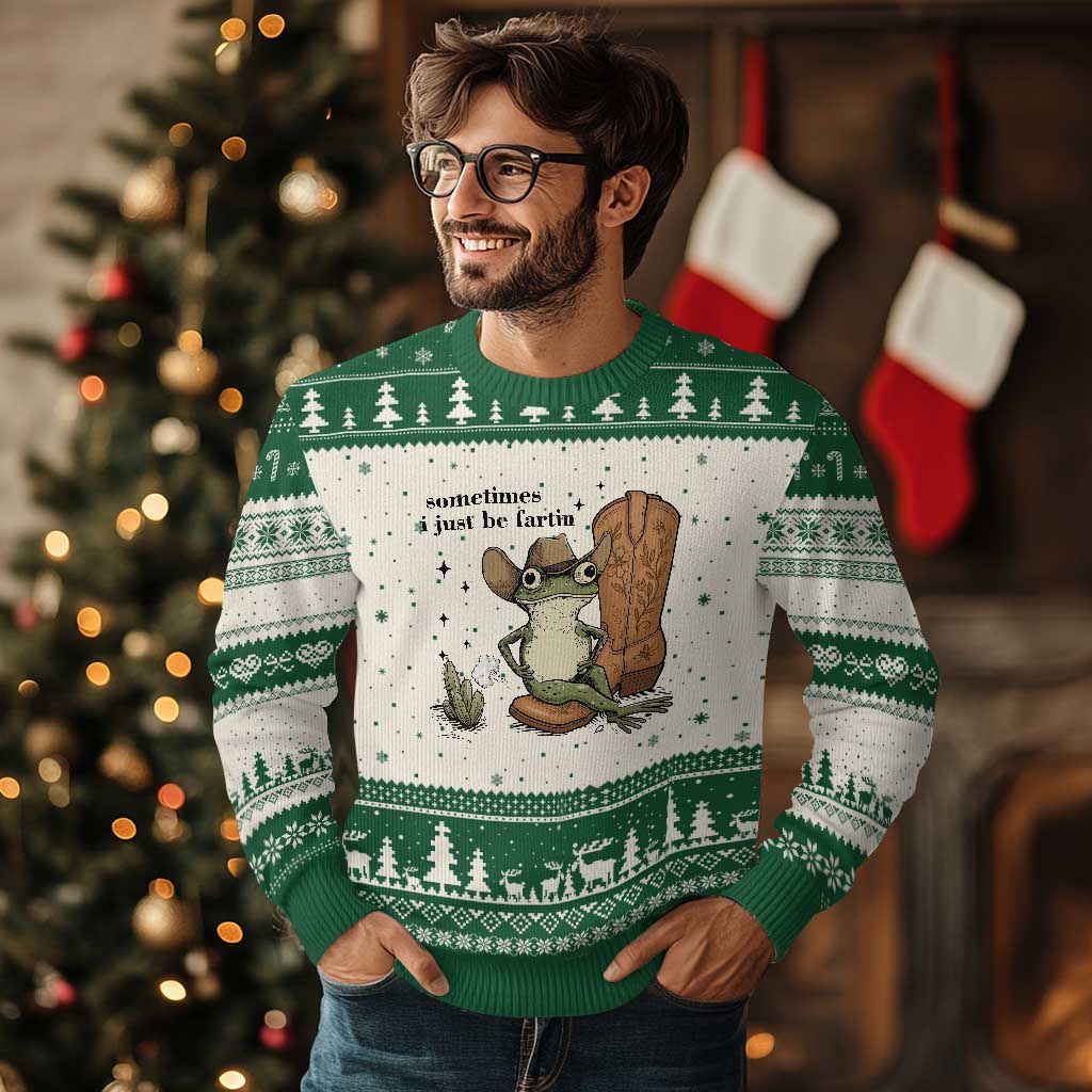 Funny Cowboy Frog Ugly Christmas Sweater Sometimes I Just Be Fartin TS14 Beige Green Print Your Wear